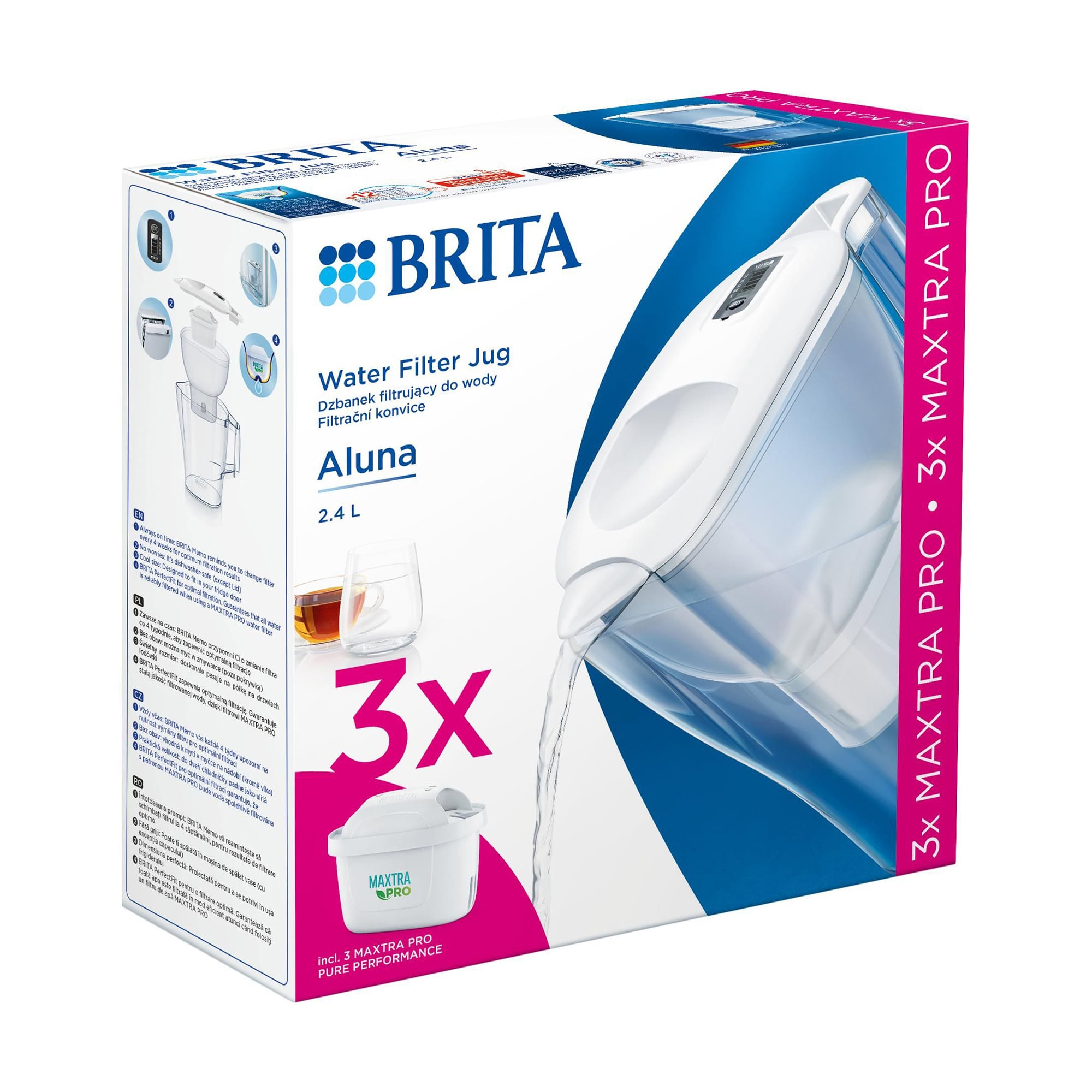Фільтр-глечик для води Brita Aluna MX Pro, білий, 3 фільтра, 2.4 л