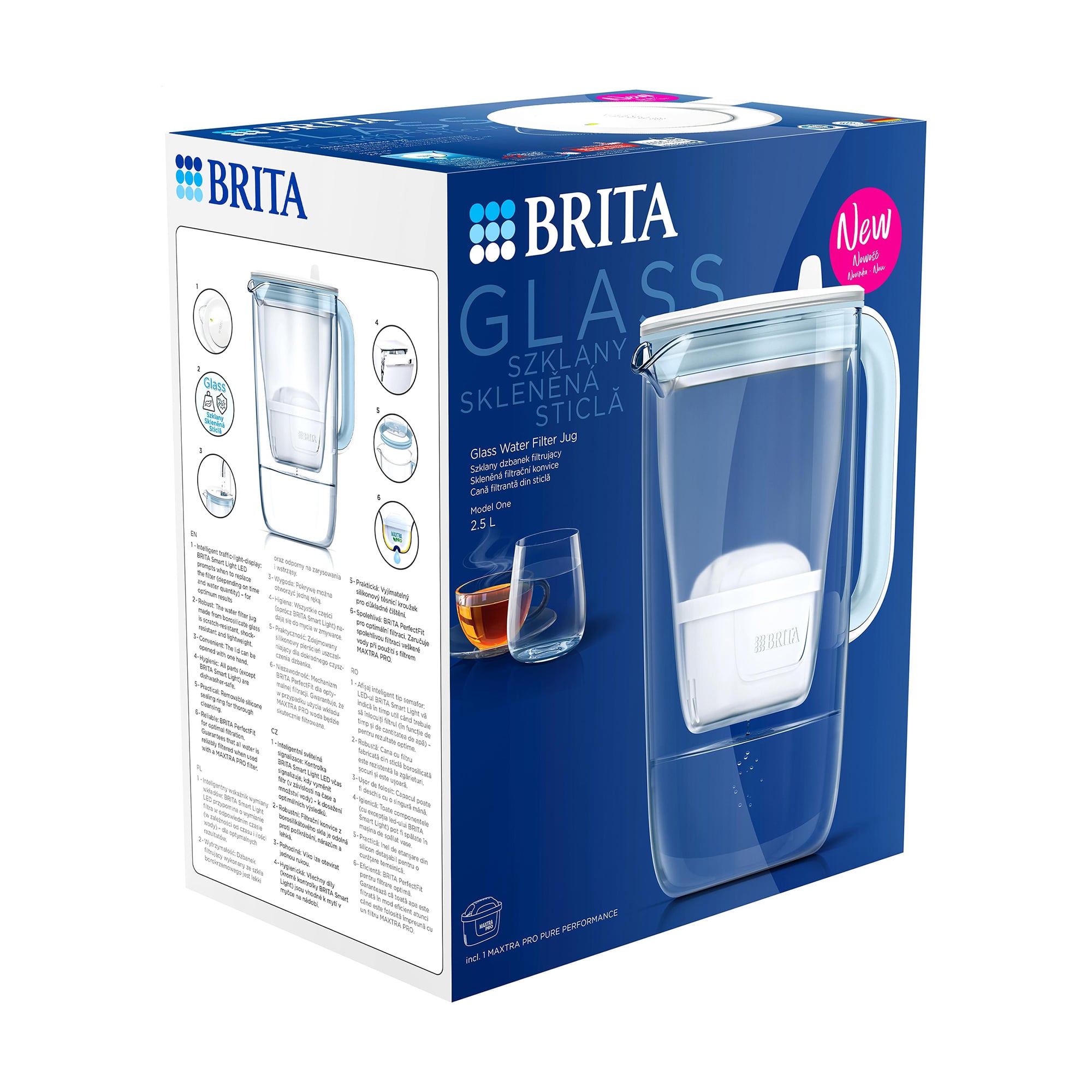 Фільтр-глечик для води Brita Glass LED MX Pro, синій, 2.5 л