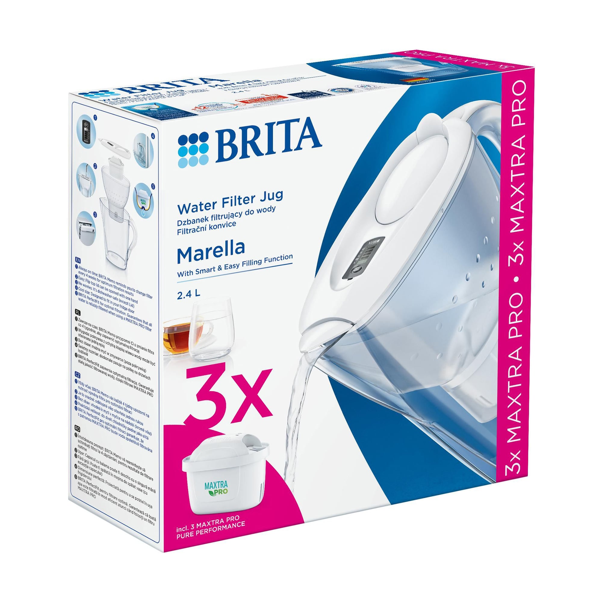 Фільтр-глечик для води Brita Marella MX Pro, білий, 3 фільтра, 2.4 л